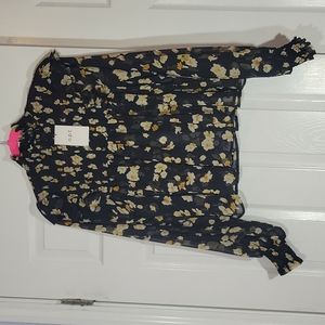 Anthropology OPT long sleeve floral blouse, sheer fabric, NWT